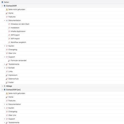 Duplizierter Seitenbaum mit Sprachkürzeln